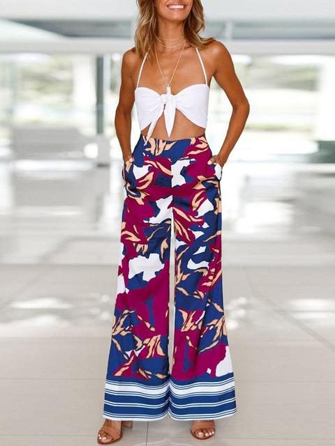 Retro Printed Wide Leg Pants