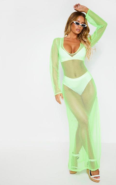 Robe Longue De Plage En Résille Vert Citron, Neon Lime