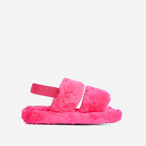 Latte Fluffy Stripe Slipper In Pink Faux Fur, Pink