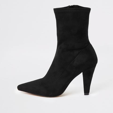 Black Pointed Heel Sock Boots