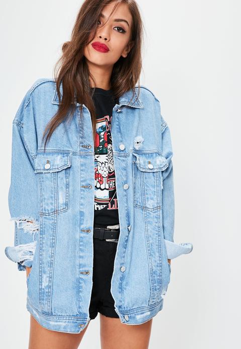 Blue Oversized Boyfriend Fit Denim Jacket
