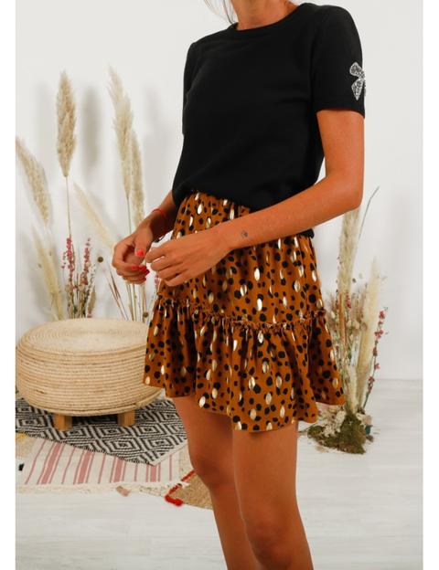 Minifalda Mostaza Animal Print Detalles Dorados