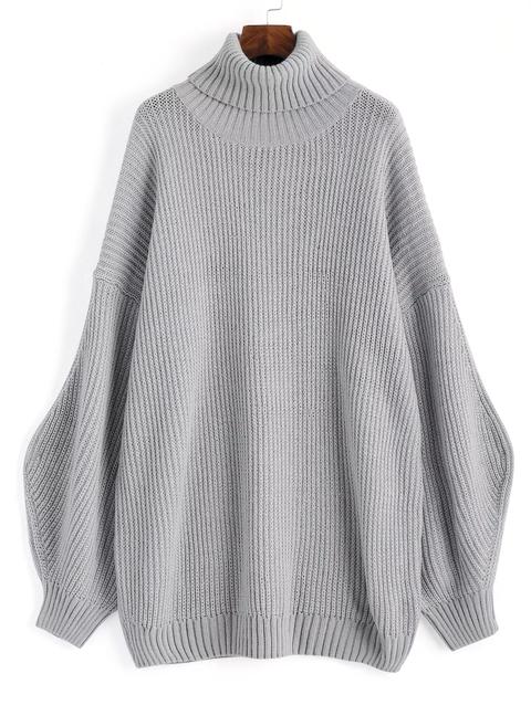 Maglione Plus Size A Collo Lupetto Con Maniche A Lanterna Gray Red