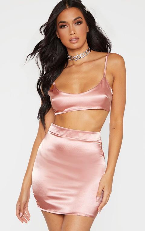 Dusty Rose Satin High Waist Mini Skirt