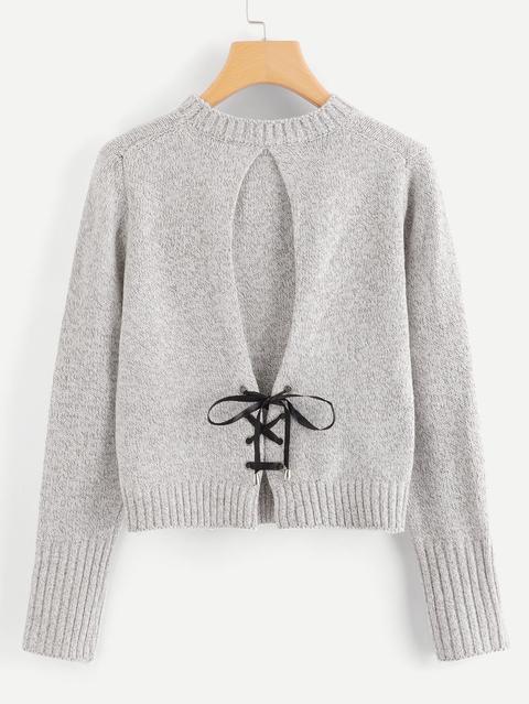 Lace Up Back Knit Sweater