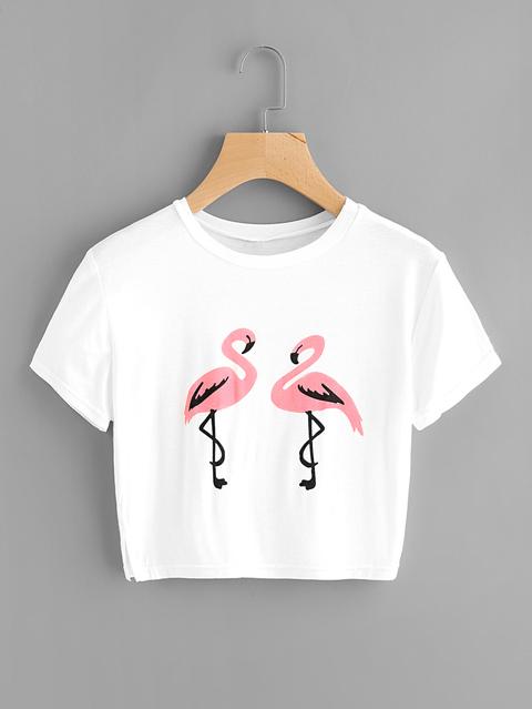 Camiseta Corta Con Dibujo De Flamencos