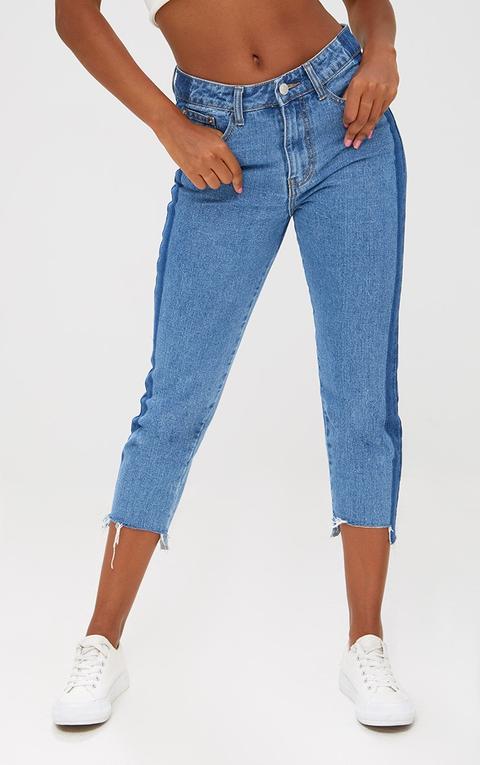 Mid Wash Contrast Stripe Mom Jean