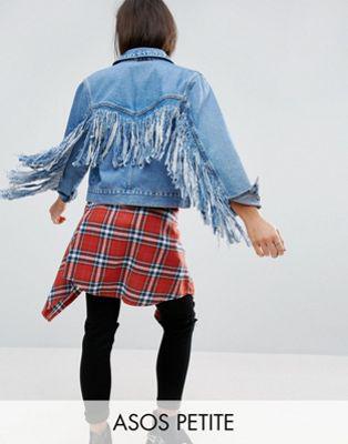 Asos Petite - Giacca Di Jeans Blu Medio Slavato Con Frange Sul Retro