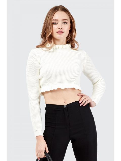 Ivory Ruffle Detail Crop Jumper