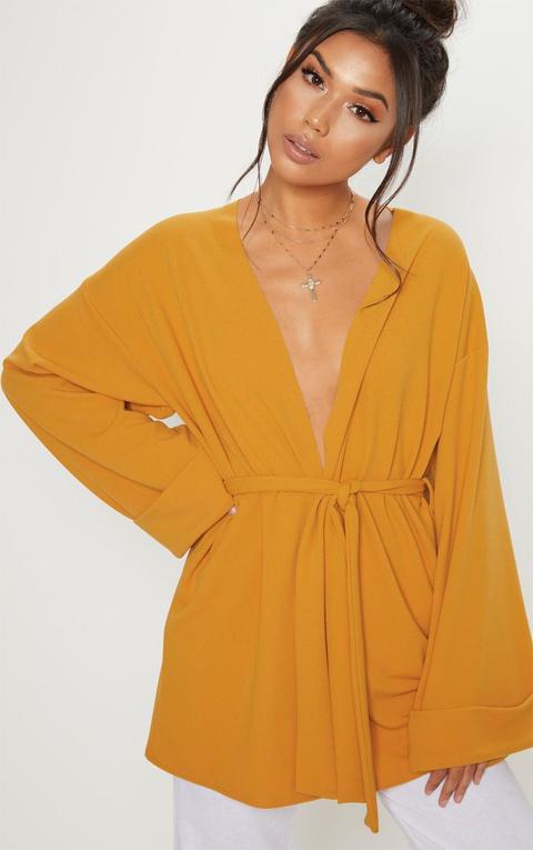 Mustard Belted Oversized Sleeve Blazer