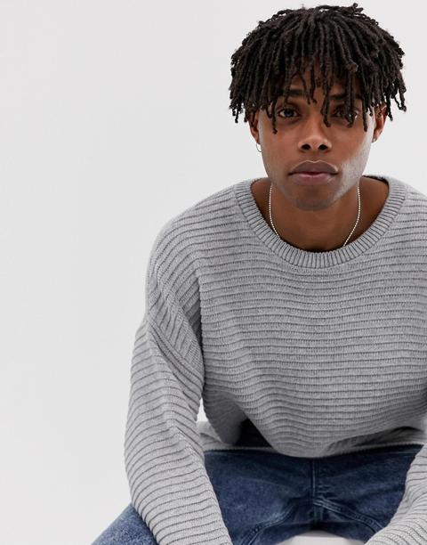 Asos Design Oversized Textured Knit Jumper In Grey