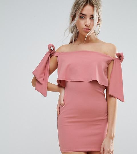 Vestido Ajustado Con Escote Bardot Y Diseño Anudado En El Hombro De Missguided Petite