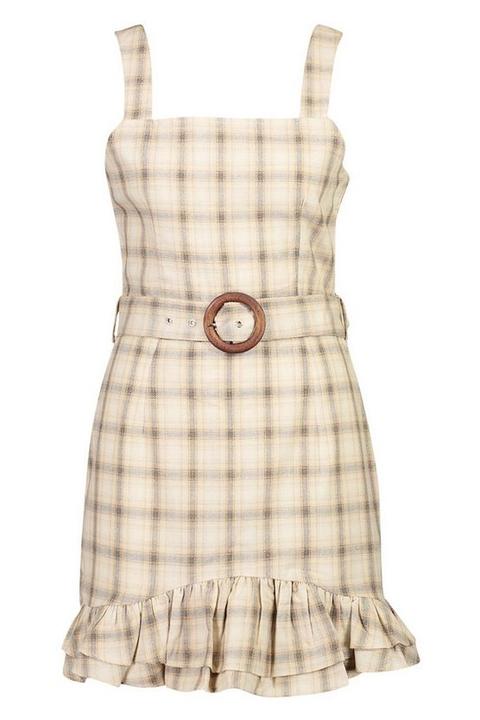 beige pinafore dress