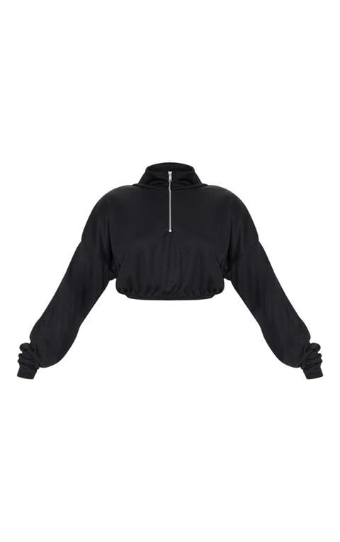 Black Rib Zip Front Long Sleeve Sweater