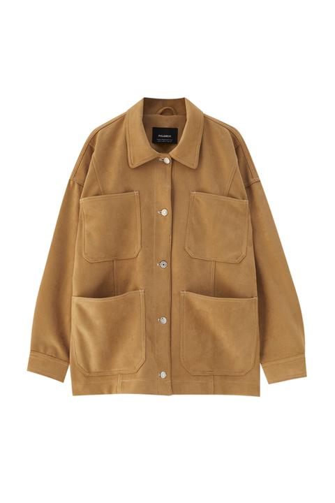 Veste Saharienne Daim Synthétique Camel