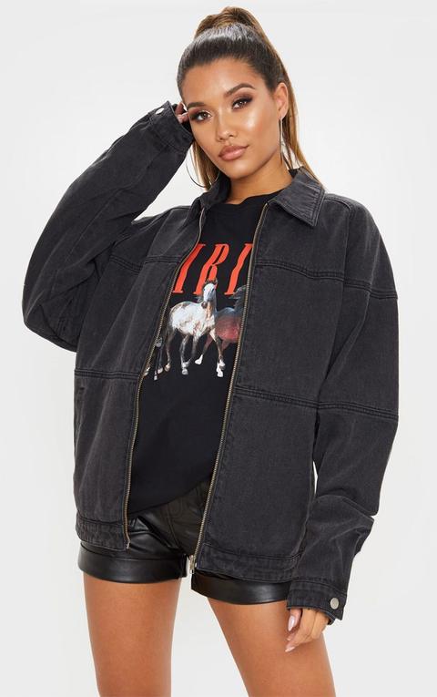 Washed Black Oversized Trucker Boyfriend Denim Jacket