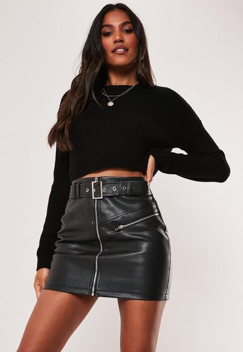 Black Basic Super Cropped Knitted Jumper, Black