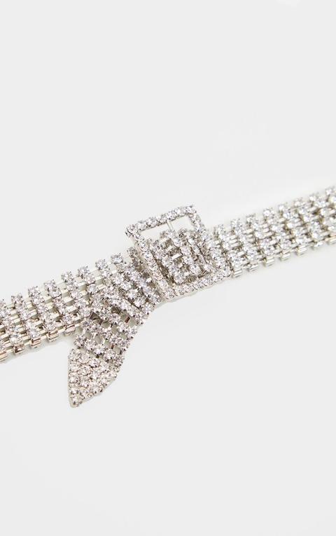 Silver Diamante Buckle Style Choker