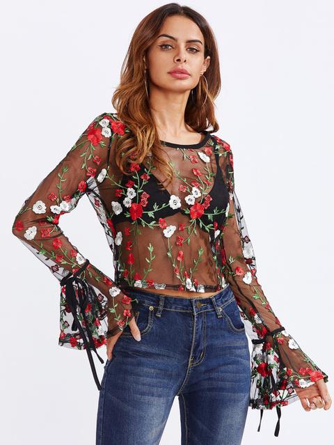 embroidered mesh top