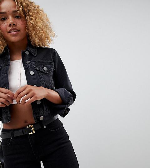 Asos Design Petite - Giacca Di Jeans Ristretta Nero Délavé - Nero