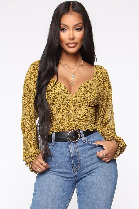 Spot The Drama Animal Print Top - Black/yellow