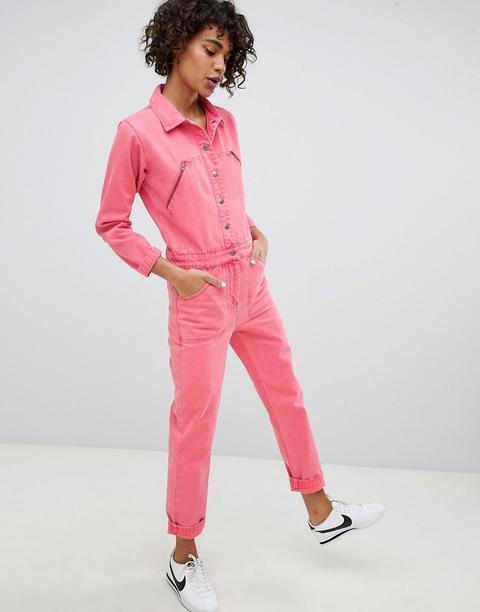 Asos Design - Tuta Di Jeans Intera Rosa - Rosa