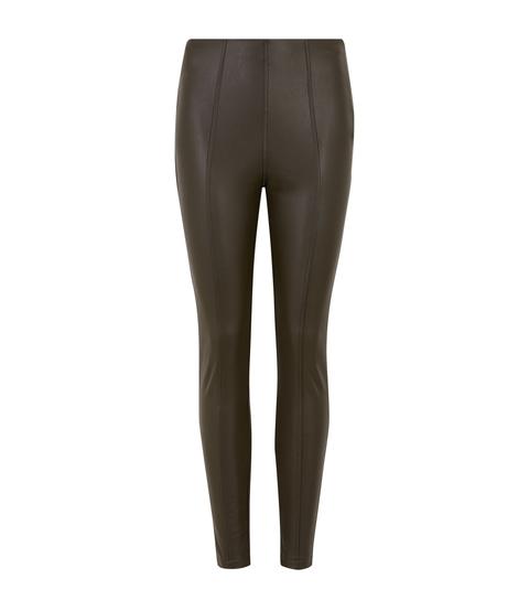 Khaki Seamed Leather-look Leggings New Look