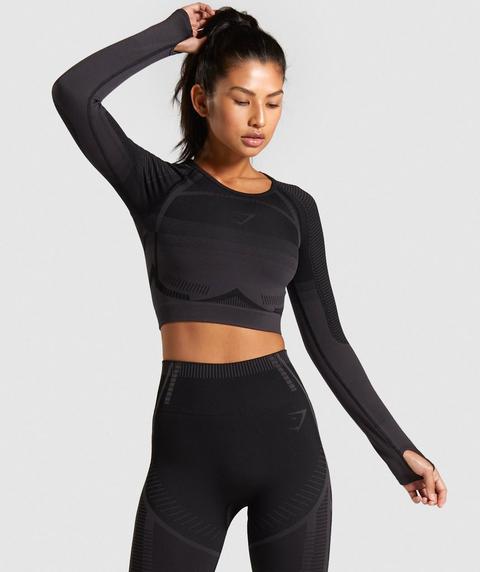 Gymshark Geo Seamless Long Sleeve Crop Top - Black from Gymshark on 21  Buttons