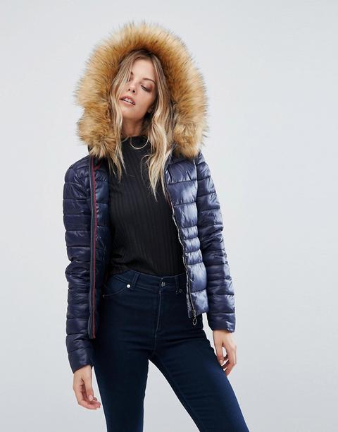 Chaqueta Acolchada Con Capucha De Pelo Sintético De Vero Moda
