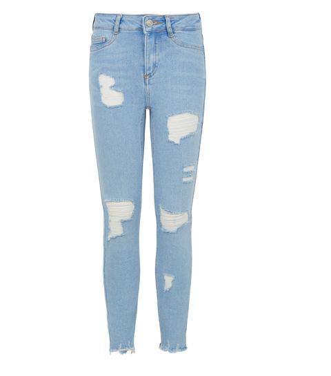 Girls Blue Bleach High Waist Hallie Super Skinny Jeans New Look