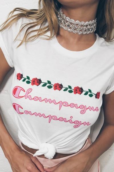 Sophie White Champagne Rose Print T-shirt