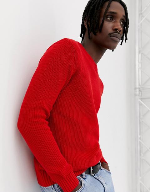 Pull&bear - Maglione Rosso A Coste - Rosso