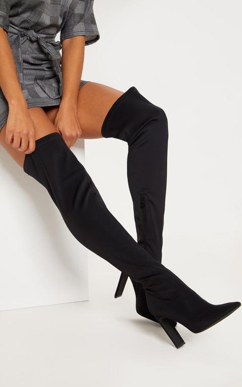 Black Over The Knee Flat Heel Sock Boot