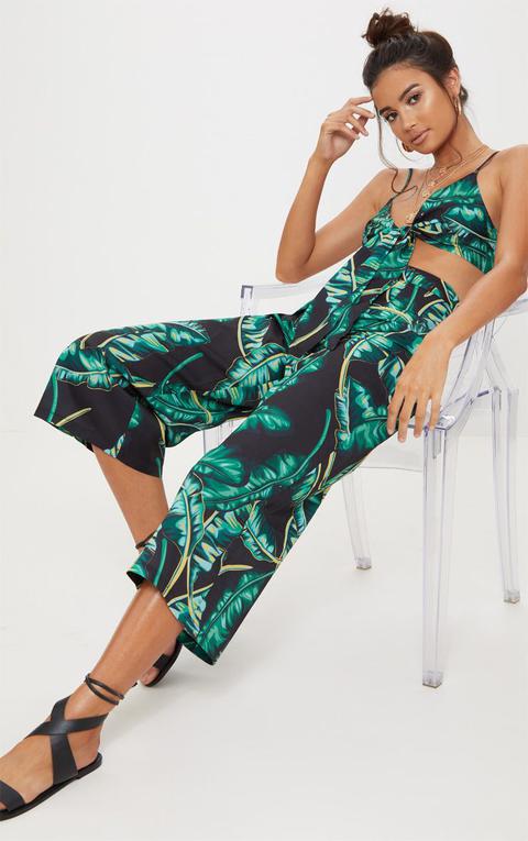 Black Palm Print Culottes, Black