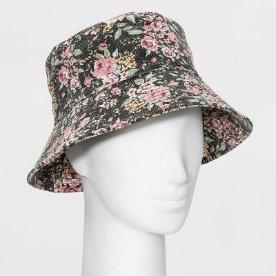 Women's Oversized Washed Floral Bucket Hat - Wild Fable Black