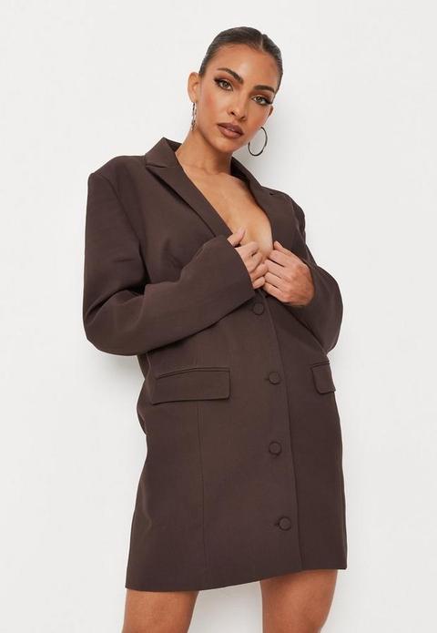 Chocolate Button Front Oversized Blazer Dress, Brown