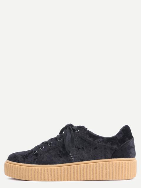 Zapatillas Faux Suede Plataforma - Negro