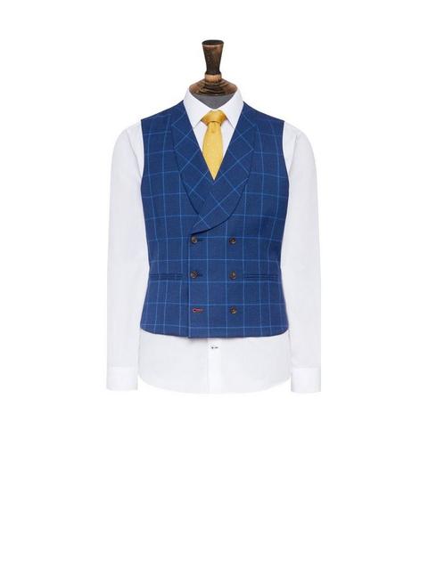 1904 Blue Drake Skinny Fit Check Suit Waistcoat*