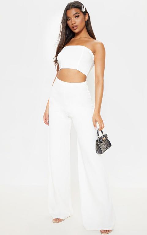 White High Waisted Wide Leg Pants from PrettyLittleThing on 21 Buttons