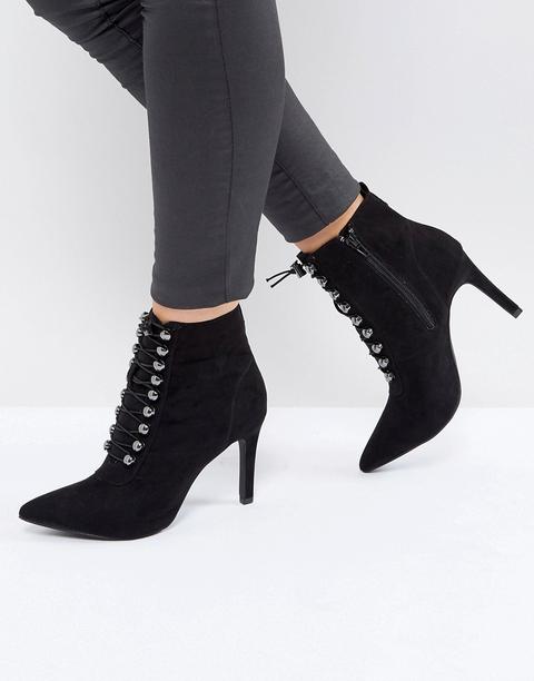 St Sana Lace Up Stiletto Boot - Black