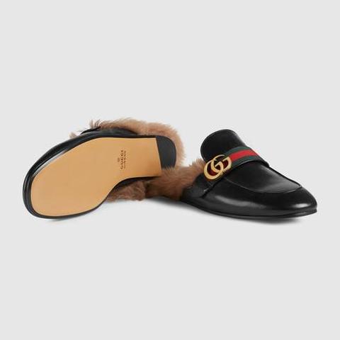 princetown leather slipper with double g