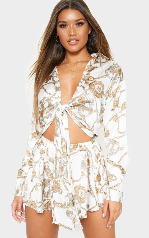 pretty little thing animal chain print chiffon shirt
