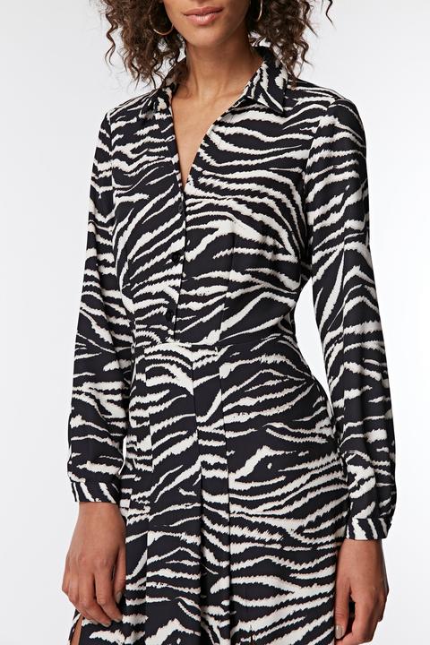 Monochrome Zebra Print Split Shirt ...