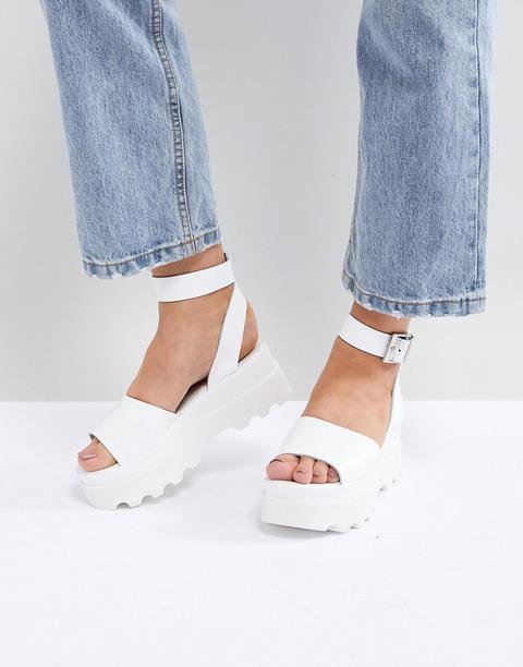 Asos Design Temple Leather Flatform Sandals - White Leather