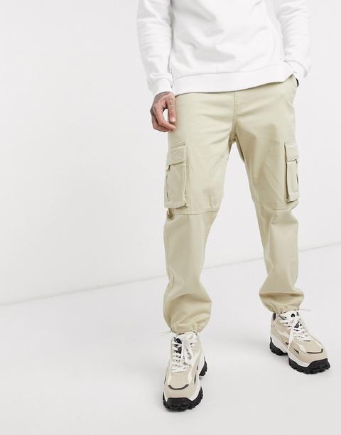 Bershka - Pantalon Cargo Avec Taille À Lacet - Beige