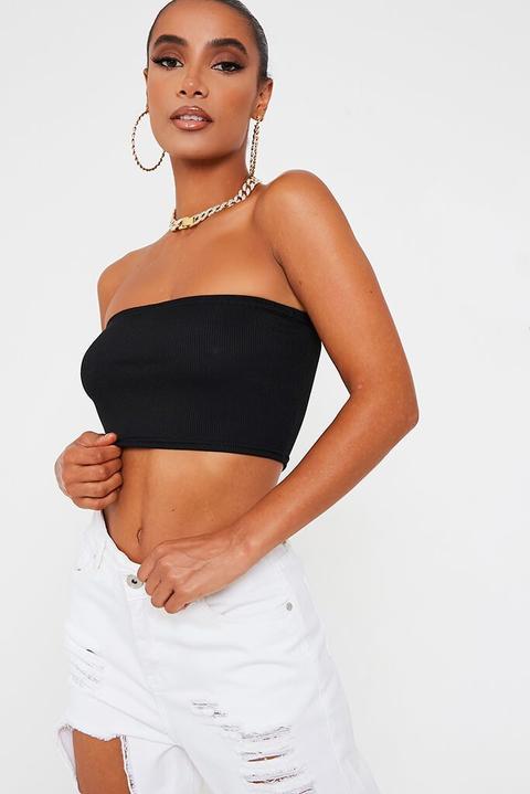 Black Basic Ribbed Bandeau Top