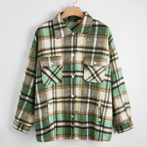 Plus Plaid Drop Shoulder Jacket