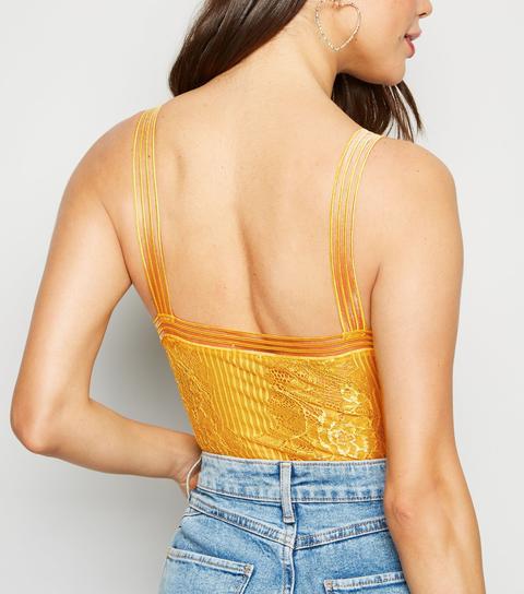 Mustard Lace Strappy Bodysuit New Look