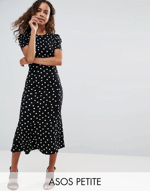 Asos Petite City Maxi Tea Dress In Polka Dot Print