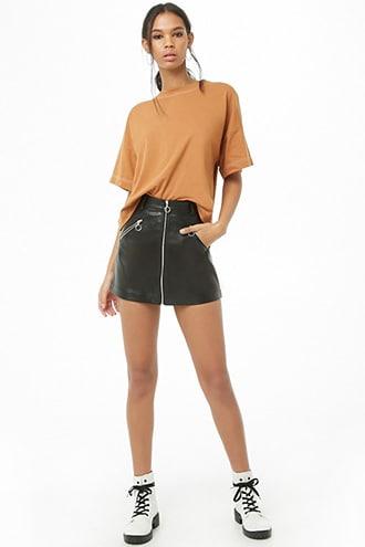 Forever 21 Zip-front Faux Leather Mini Skirt Black